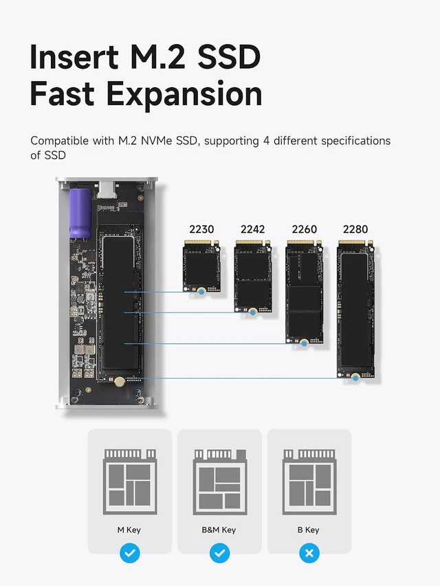 Alt view image 6 of 6 - Hagibis SSD Enclosure, E-Ink Display Aluminum 10Gbps M.2 NVMe SSD Case, Ink Screen Super Capacitor USB 3.2 Gen 2 to PCI-E NVMe M and B&M Keys External SSD Enclosure for 2230/2242/2260/2280 SSDs 9210CN