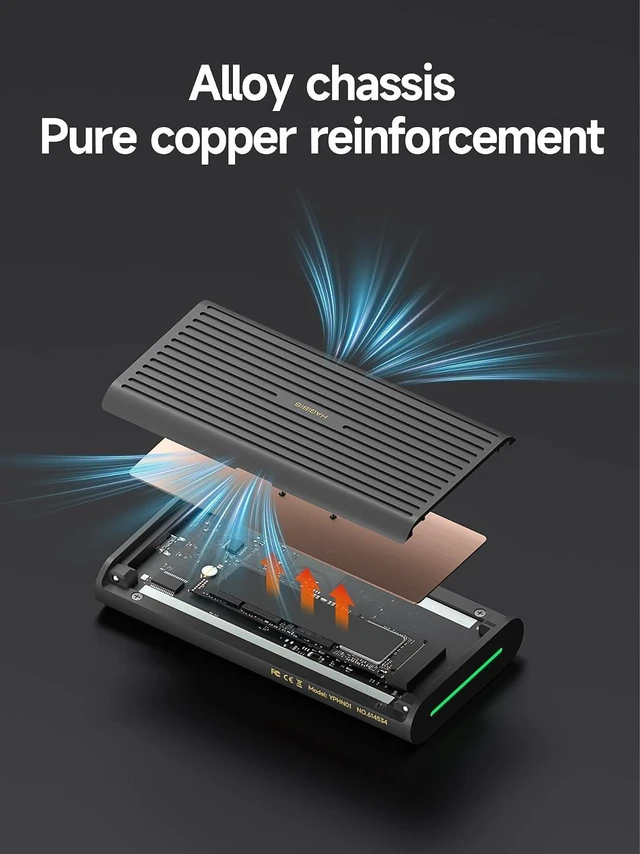 Alt view image 4 of 6 - Hagibis 80Gbps M.2 NVMe SSD Enclosure All Aluminum & Pure Copper Noiseless Heat Dissipation Compatible with Thunderbolt 5/4/3/USB4 V2.0 External SSD Up to 8TB for NVMe 2230/2242/2260/2280 SSDs
