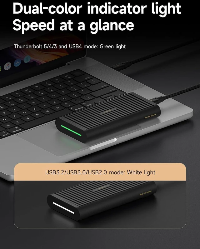 Alt view image 5 of 6 - Hagibis 80Gbps M.2 NVMe SSD Enclosure All Aluminum & Pure Copper Noiseless Heat Dissipation Compatible with Thunderbolt 5/4/3/USB4 V2.0 External SSD Up to 8TB for NVMe 2230/2242/2260/2280 SSDs