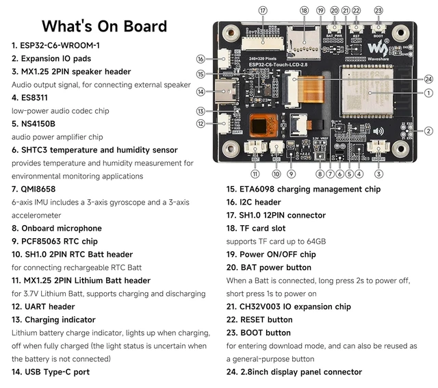 Alt view image 4 of 6 - ESP32-C6 2.8inch IPS Cap Touch Screen Dev Board, Support AI Chat,with Batt