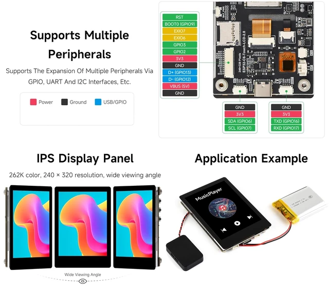 Alt view image 6 of 6 - ESP32-C6 2.8inch IPS Cap Touch Screen Dev Board, Support AI Chat,with Batt