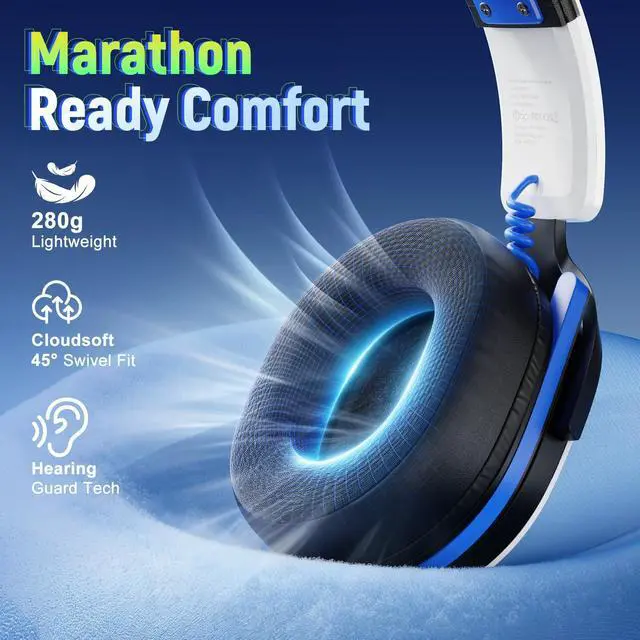 Alt view image 4 of 7 - Buwnia Ultra-Light Universal 3-in-1 Wireless Headset for PS5/PS4/PC/Switch/Xbox, 2.4G+BT5.3+Wired, <25ms Lag-Free, Breathable Pads, 7.1 Surround for FPS, NC Mic, 40H Play -White Blue