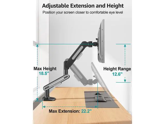 Alt view image 5 of 7 - Single Monitor Desk Mount for Max 40 Inch Screens, Adjustable Gas Spring Monitor Arm Holds up to 26.5lbs, Computer Monitor Stand with Clamp and Grommet Base, VESA Mount 75x75mm/100x100mm