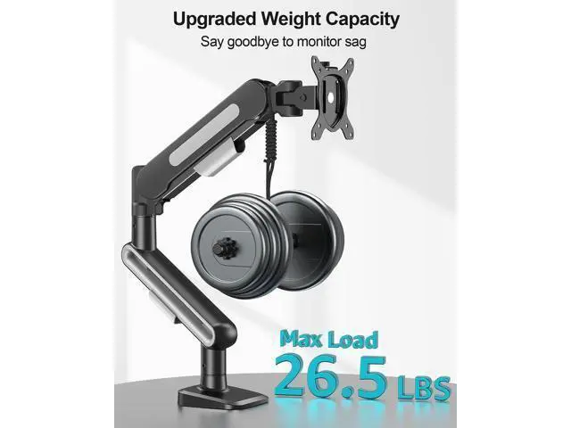 Alt view image 4 of 7 - Single Monitor Desk Mount for Max 40 Inch Screens, Adjustable Gas Spring Monitor Arm Holds up to 26.5lbs, Computer Monitor Stand with Clamp and Grommet Base, VESA Mount 75x75mm/100x100mm