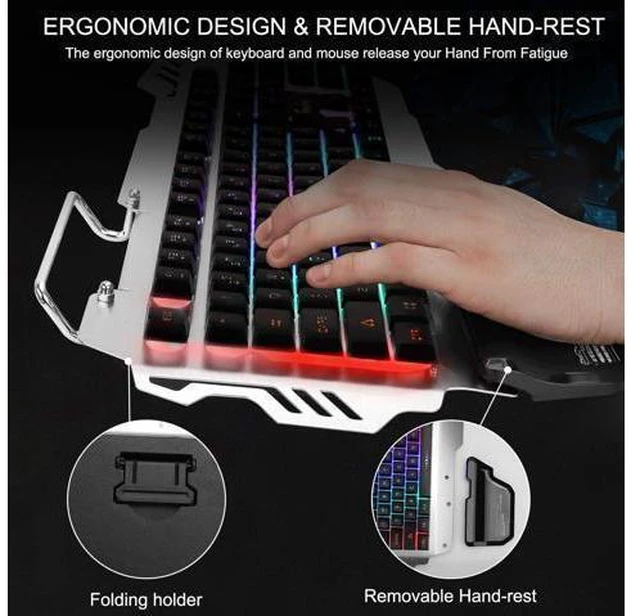 Alt view image 3 of 7 - FENIFOX Gaming Keyboard and Mouse, Wired Backlit Rainbow Ergonomic Mechanical Feeling Led Removable Hand Rest Metal Panel,for Windows PC Gamer PS4 Xbox one