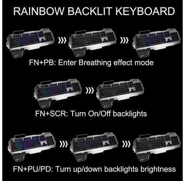 Alt view image 5 of 7 - FENIFOX Gaming Keyboard and Mouse, Wired Backlit Rainbow Ergonomic Mechanical Feeling Led Removable Hand Rest Metal Panel,for Windows PC Gamer PS4 Xbox one