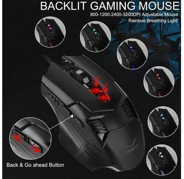 Alt view image 4 of 7 - FENIFOX Gaming Keyboard and Mouse, Wired Backlit Rainbow Ergonomic Mechanical Feeling Led Removable Hand Rest Metal Panel,for Windows PC Gamer PS4 Xbox one
