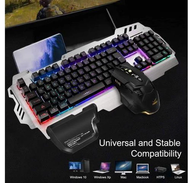 Alt view image 6 of 7 - FENIFOX Gaming Keyboard and Mouse, Wired Backlit Rainbow Ergonomic Mechanical Feeling Led Removable Hand Rest Metal Panel,for Windows PC Gamer PS4 Xbox one