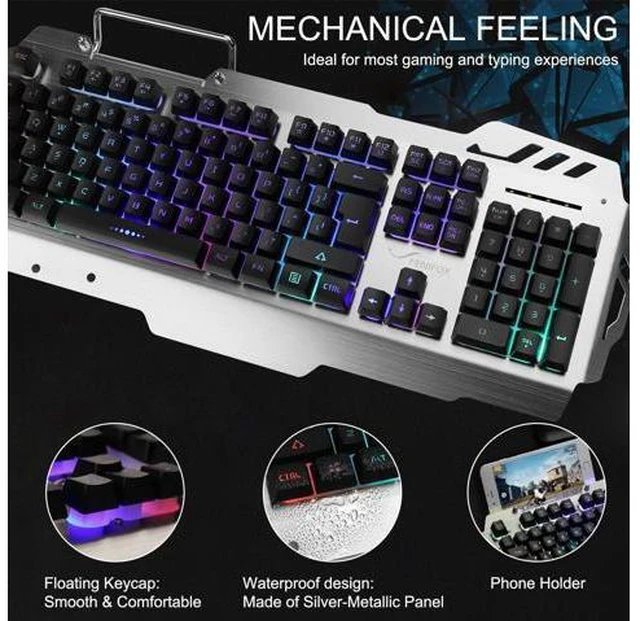 Alt view image 2 of 7 - FENIFOX Gaming Keyboard and Mouse, Wired Backlit Rainbow Ergonomic Mechanical Feeling Led Removable Hand Rest Metal Panel,for Windows PC Gamer PS4 Xbox one
