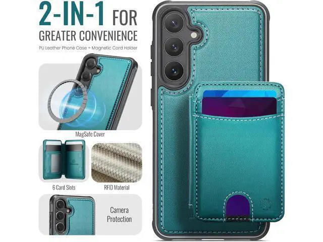 Alt view image 2 of 7 - Wallet Case for Galaxy S26 Compatible with MagSafe for Men Women 2 in 1 Detachable Magnetic Phone Case with Card Holder Kickstand RFID Blocking for Galaxy S26 (6.3 inch) (Green)