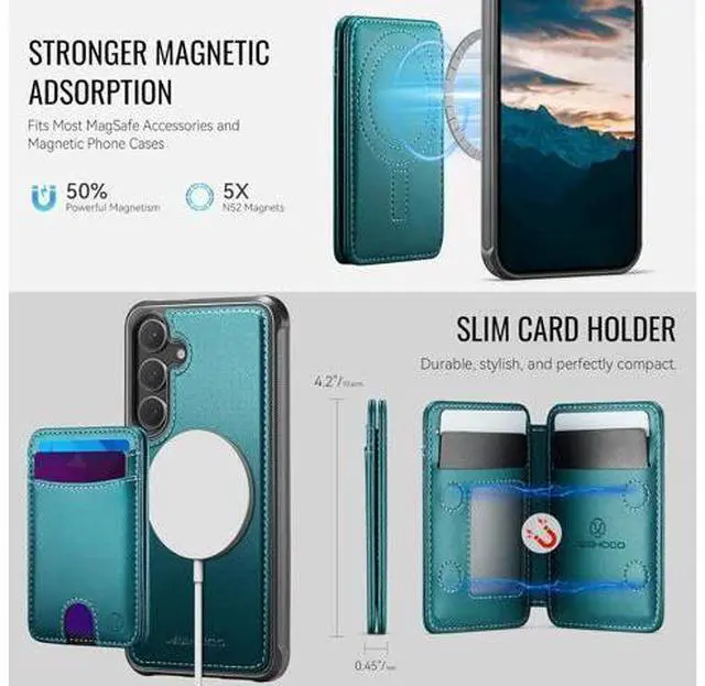 Alt view image 3 of 7 - Wallet Case for Galaxy S26 Compatible with MagSafe for Men Women 2 in 1 Detachable Magnetic Phone Case with Card Holder Kickstand RFID Blocking for Galaxy S26 (6.3 inch) (Green)