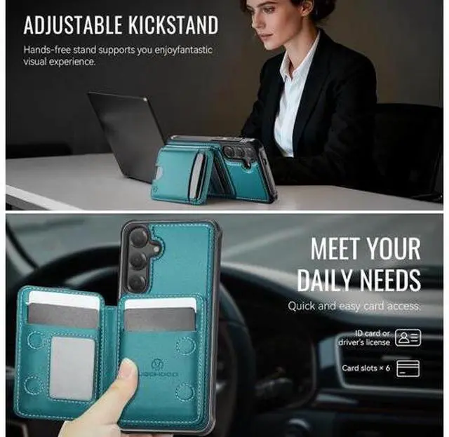 Alt view image 6 of 7 - Wallet Case for Galaxy S26 Compatible with MagSafe for Men Women 2 in 1 Detachable Magnetic Phone Case with Card Holder Kickstand RFID Blocking for Galaxy S26 (6.3 inch) (Green)