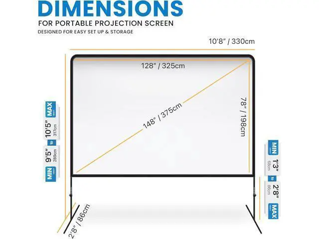 Alt view image 2 of 7 - Adjustable Height Projector Screen - 150 Inch Indoor & Outdoor Projector Screen with Carry Bag for Office and Home Theater Portable Projector Screen
