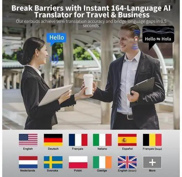 Alt view image 3 of 7 - AI Translation Earbuds Real Time, 164 Language Translator Earbud with Audio and Video Calls, 3-in-1 Buletooth 5.4 Translation Headphone with APP, 50H AI Ear Buds Translator Device for Business, White
