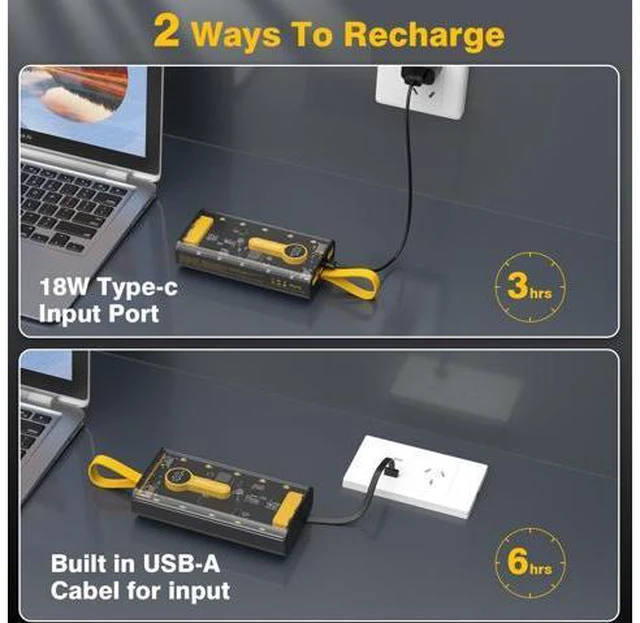 Alt view image 4 of 7 - Portable Charger 10000mAh,22.5W Fast Charging Power Bank with Built in Cables,Transparent External Battery Pack with Flashlight,USB C in&out Portable Phone Charger for iPhone Samsung Android Cellphone