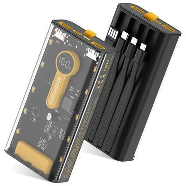 Main image of Portable Charger 10000mAh,22.5W Fast Charging Power Bank with Built in Cables,Transparent External Battery Pack with Flashlight,USB C in&out Portable Phone Charger for iPhone Samsung Android Cellphone