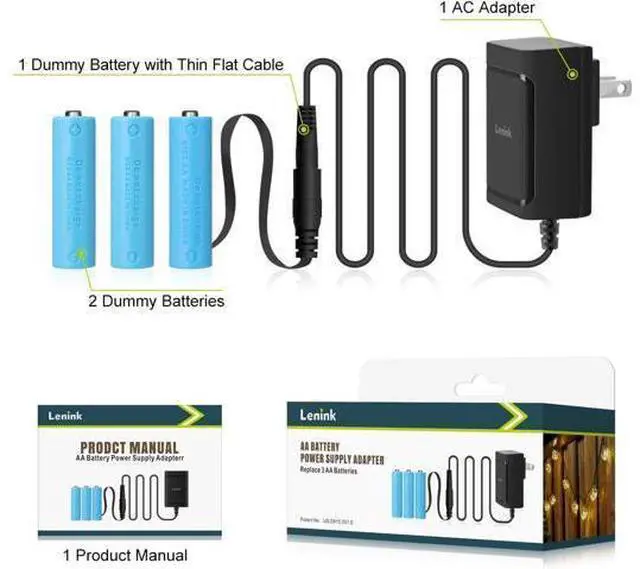 Alt view image 7 of 7 - AC Power Supply Adapter for 3 AA Battery AA Battery Replacement Adapter for LED Light Decorations (Black)