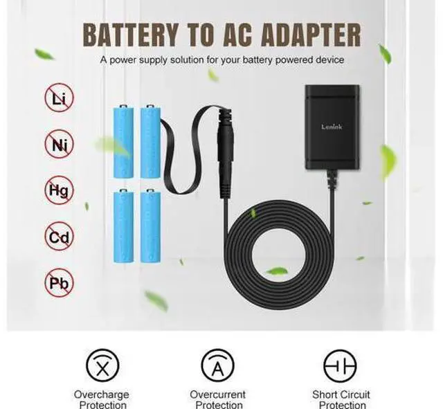 Alt view image 2 of 7 - AC Power Supply Adapter for 4 AA Batteries AA Battery Replacement Adapter for LED Light LED Decorations (Black)