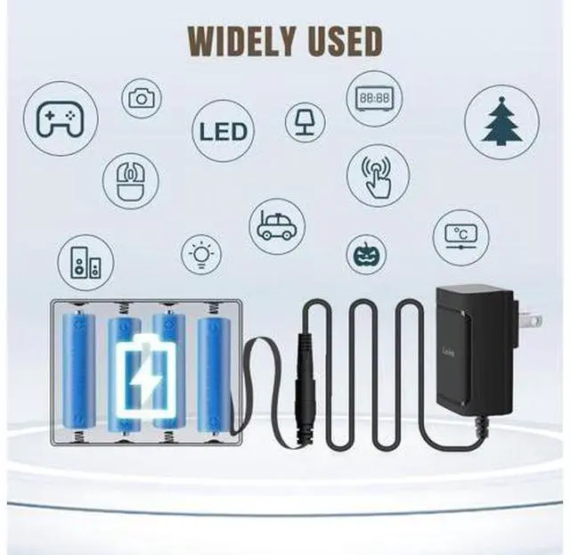 Alt view image 6 of 7 - AC Power Supply Adapter for 4 AA Batteries AA Battery Replacement Adapter for LED Light LED Decorations (Black)