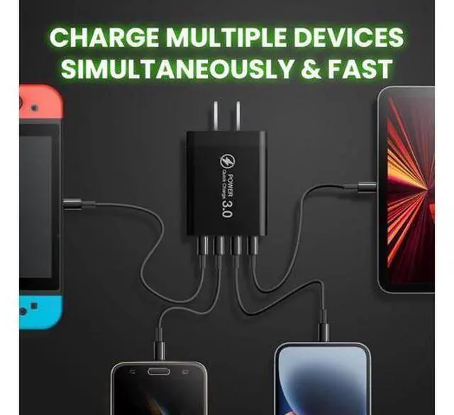 Alt view image 4 of 7 - Ulti Charger 4 Ports with Quick Charger Boltz Pro Lightning Fast Charger Fast Charging Block for Smart Phones Tablets Devices with Multiple Ports | Wall Charge for Travel & Home