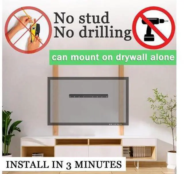 Alt view image 3 of 6 - No Stud TV Wall Mount, Drywall Studless TV Hanger No Damage, No Drill, Non Screws, Flat Screen Easy Install Bar Bracket fits VESA 12-55 inch TVs up to 99 lbs, Include Hardware Levels