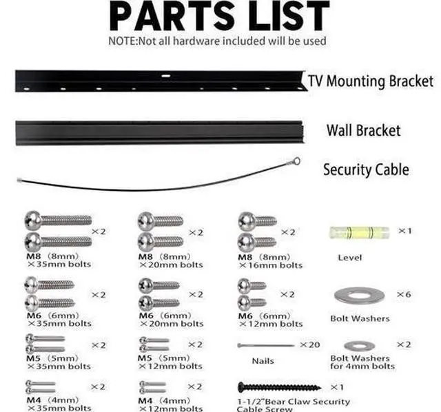 Alt view image 6 of 6 - No Stud TV Wall Mount, Drywall Studless TV Hanger No Damage, No Drill, Non Screws, Flat Screen Easy Install Bar Bracket fits VESA 12-55 inch TVs up to 99 lbs, Include Hardware Levels