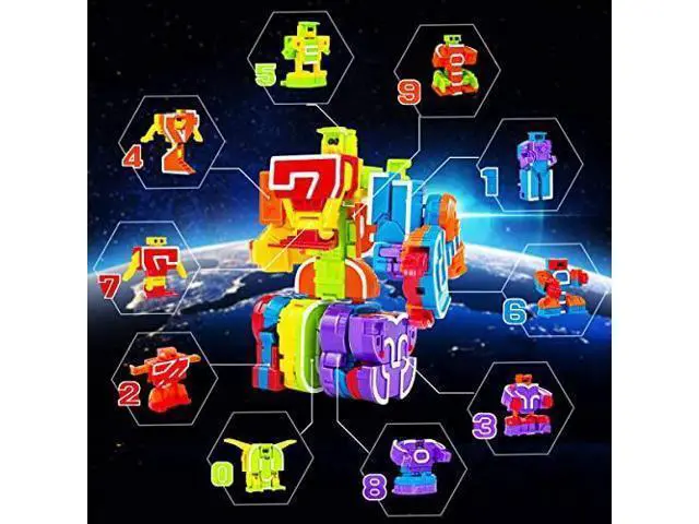 Alt view image 5 of 6 - Number Robots Transforming Autobots Toy Educational STEM Learning Bots Fine Motor Skill Toys Gift for 3 4 5 6 Years Old Boys Preschool Toddlers Kids 09 Numbers Robots