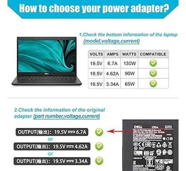 Alt view image 4 of 7 - 130W Laptop Charger for Dell XPS 15, Precision M20 M60 M70 M90 M2400 M4400 M6300 LA130PM121 DA130PE1-00 Inspiron 11 15 7000 7559 N7110 N5110 Vostro 500 1000 1200 1400 AC Adapter Power Cord