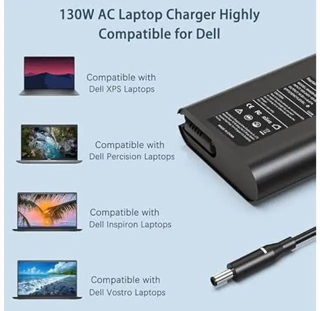 Alt view image 5 of 7 - 130W 4.5mm AC Laptop Charger Compatible with Dell XPS 15 7590 9530 9550 9560 9570 Precision M3800 M2800 5510 5520 5530 5540 Inspiron 7347 7348 7459 Power Supply Cord