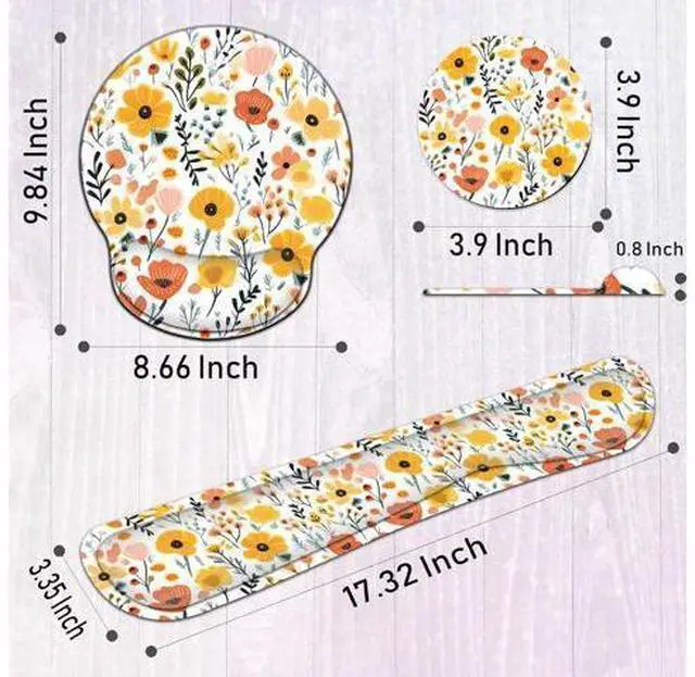 Alt view image 3 of 7 - Keyboard Wrist Rest and Mouse Wrist Rest Pad with Coffee Coaster Non Slip PU Base Wrist Support with Ergonomic Raised Memory Foam for Easy Typing & Pain Relief Flowers and Plants
