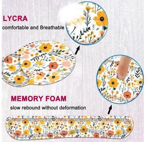 Alt view image 5 of 7 - Keyboard Wrist Rest and Mouse Wrist Rest Pad with Coffee Coaster Non Slip PU Base Wrist Support with Ergonomic Raised Memory Foam for Easy Typing & Pain Relief Flowers and Plants