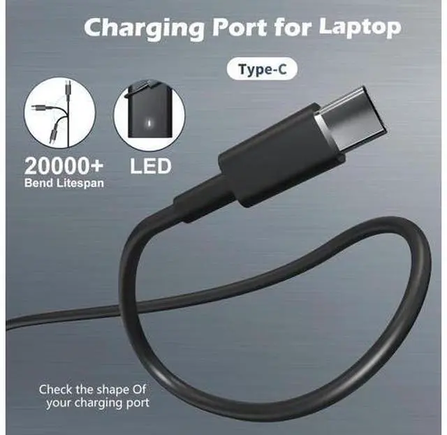 Alt view image 4 of 7 - 60W 65W USB Type C Power Adapter Cord Compatible with Laptop Charger USB C Computer Pro 13 14 16 Plus Latitude 5420 7410 5450 5540 5550 3540 3550 7420 5330 7440 5530 XPS 13 Chromebook
