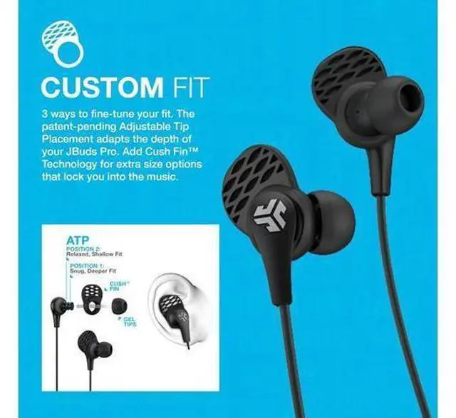 Alt view image 3 of 7 - JBuds Pro Bluetooth Wireless Signature Earbuds Black Titanium 10mm Drivers 10-Hour Battery Life Music Controls Noise Isolation Bluetooth 4.1 Extra Gel Tips and Cush Fins