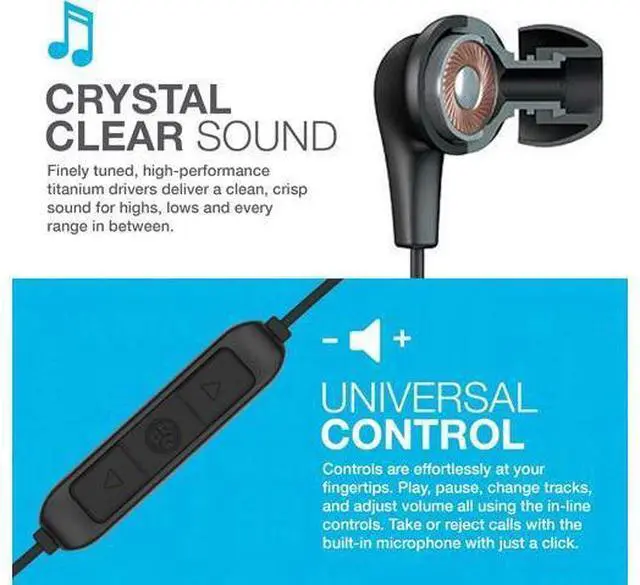 Alt view image 5 of 7 - JBuds Pro Bluetooth Wireless Signature Earbuds Black Titanium 10mm Drivers 10-Hour Battery Life Music Controls Noise Isolation Bluetooth 4.1 Extra Gel Tips and Cush Fins