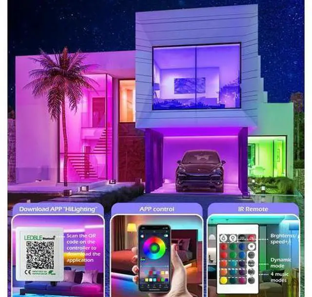 Alt view image 4 of 7 - 100ft Led Strip Lights Long Smart Led Light Strips Music Sync 5050 RGB Color Changing Rope Lights Bluetooth APP/IR Remote/Switch Box Control Led Lights for Bedroom Home Decoration Party Festival