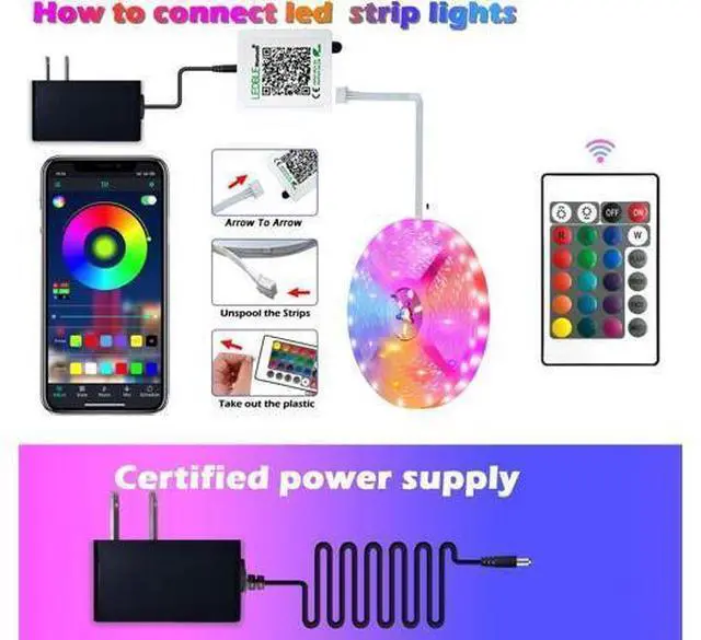 Alt view image 3 of 7 - 100ft Led Strip Lights Long Smart Led Light Strips Music Sync 5050 RGB Color Changing Rope Lights Bluetooth APP/IR Remote/Switch Box Control Led Lights for Bedroom Home Decoration Party Festival