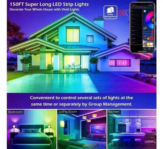 Alt view image 7 of 7 - 100ft Led Strip Lights Long Smart Led Light Strips Music Sync 5050 RGB Color Changing Rope Lights Bluetooth APP/IR Remote/Switch Box Control Led Lights for Bedroom Home Decoration Party Festival