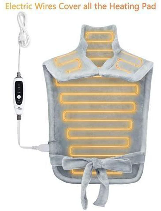 Alt view image 2 of 7 - SOEWIOU Heating Pad for Neck and Shoulders Back Pain Relief, Weighted Electric Heating Pads with Auto Shut Off, Full Body Large Back Heat Pad, Fast Heating and 4 Heat Settings (Grey, 33"x22")