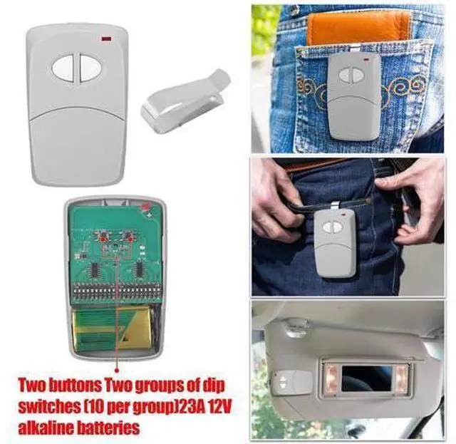Alt view image 7 of 7 - SOEWIOU 4 Pcs 2 Channel Gate Opener Remote Compatible with Multicode Linear MCS412001 10 Dip 300mhz Garage Door Opener Remote Control Transmitter with Sun Visor Clips