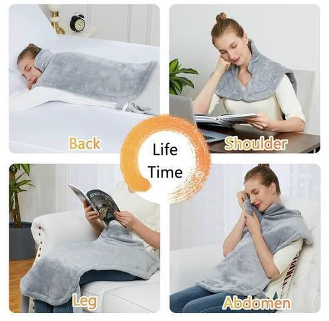 Alt view image 6 of 7 - SOEWIOU Heating Pad for Neck and Shoulders Back Pain Relief, Weighted Electric Heating Pads with Auto Shut Off, Full Body Large Back Heat Pad, Fast Heating and 4 Heat Settings (Grey, 33"x22")