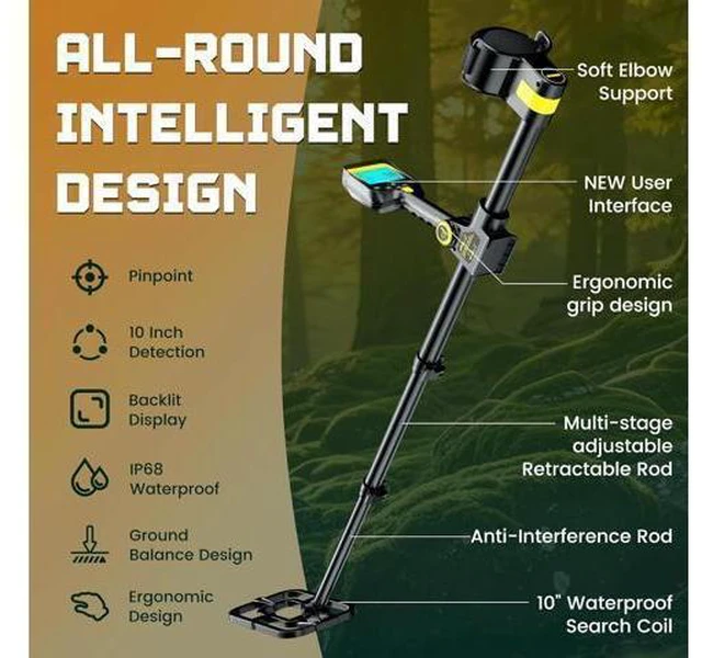 Alt view image 2 of 7 - Metal Detector for Adults Waterproof - 2000mAh Chargeable Professional Cordless Gold Detector with LCD Display, Retractable Foldable Higher Accuracy Metal Detector with 10" IP68 Coil - OKESAM