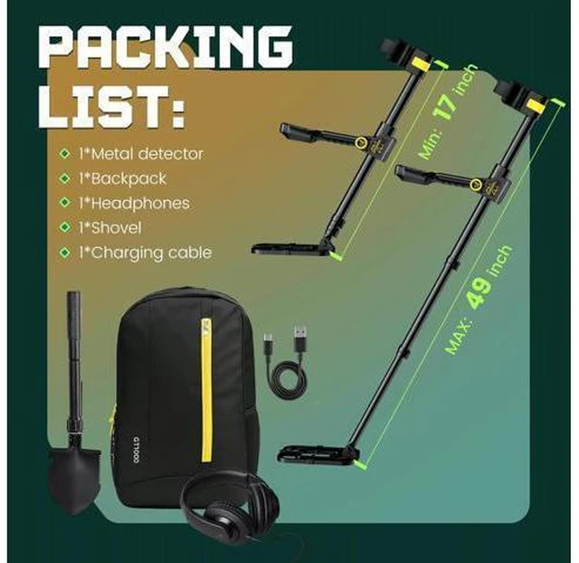Alt view image 7 of 7 - Metal Detector for Adults Waterproof - 2000mAh Chargeable Professional Cordless Gold Detector with LCD Display, Retractable Foldable Higher Accuracy Metal Detector with 10" IP68 Coil - OKESAM