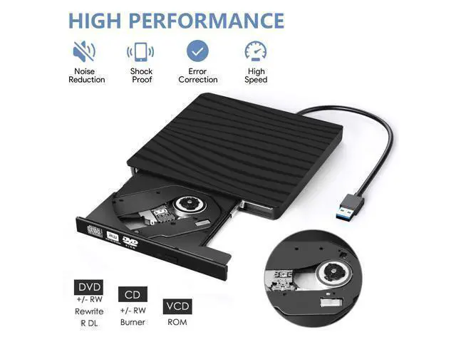 Alt view image 3 of 7 - External DVD Drive, Portable USB 3.0 Type-C CD/DVD Rewriter Burner Drive for Laptop Desktop PC Computer Windows Linux OS Apple Mac MacBook Pro Air iMac - High Speed Data Transfer, Black