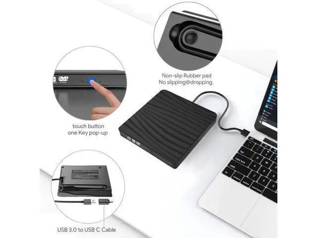 Alt view image 4 of 7 - External DVD Drive, Portable USB 3.0 Type-C CD/DVD Rewriter Burner Drive for Laptop Desktop PC Computer Windows Linux OS Apple Mac MacBook Pro Air iMac - High Speed Data Transfer, Black