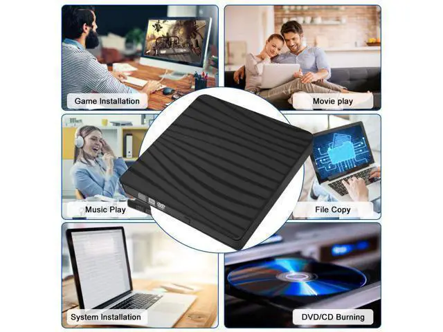 Alt view image 7 of 7 - External DVD Drive, Portable USB 3.0 Type-C CD/DVD Rewriter Burner Drive for Laptop Desktop PC Computer Windows Linux OS Apple Mac MacBook Pro Air iMac - High Speed Data Transfer, Black