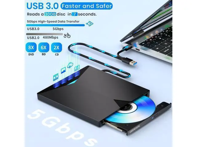 Alt view image 2 of 7 - Support for Blu-ray Drive, Support for Blu-ray DVD/CD Player/Read/Write, USB 3.0 &/Type-C, Support for Blu-ray Player, Windows 7-11 & Mac, PC-Compatible, M-DISC(Black)