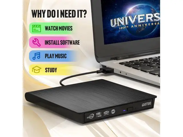 Alt view image 2 of 6 - External CD/DVD Drive, Portable USB 3.0 & USB-C CD RW Drive, DVD Player, DVD Burner for Laptop, Desktop, Compatible with Windows 7/8/10/11, Mac, MacBook Pro/Air, Linux