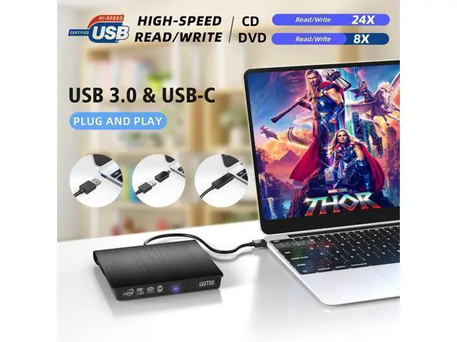 Alt view image 5 of 6 - External CD/DVD Drive, Portable USB 3.0 & USB-C CD RW Drive, DVD Player, DVD Burner for Laptop, Desktop, Compatible with Windows 7/8/10/11, Mac, MacBook Pro/Air, Linux