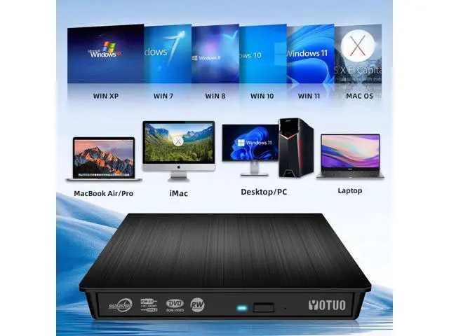 Alt view image 4 of 6 - External CD/DVD Drive, Portable USB 3.0 & USB-C CD RW Drive, DVD Player, DVD Burner for Laptop, Desktop, Compatible with Windows 7/8/10/11, Mac, MacBook Pro/Air, Linux