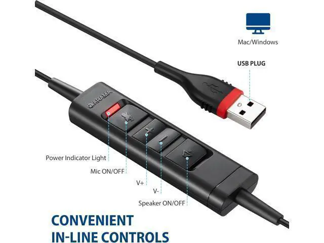 Alt view image 5 of 5 - USB Headset with Microphone Noise Cancelling & Audio Controls Ultra Comfort USB Headphone for Computer Laptop Pc Business Skype UC Webinar Call Center Office